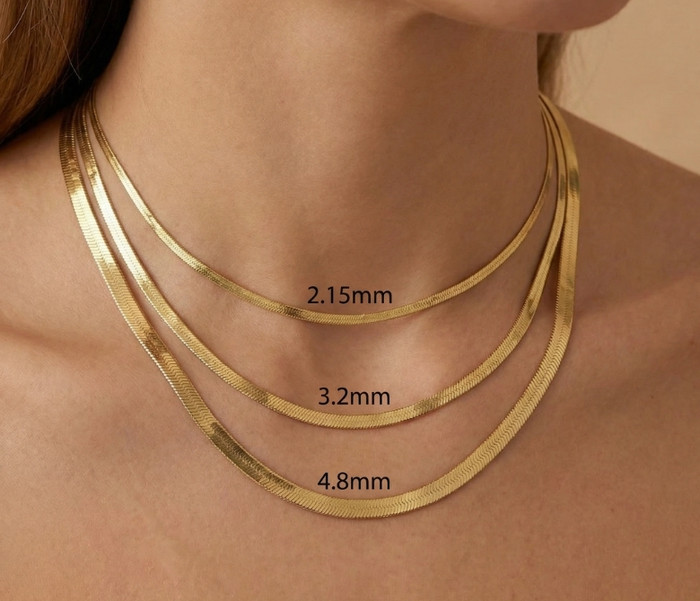 14k Yellow Gold Herringbone Necklace Women's 16-18" Chain