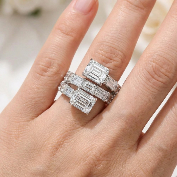 6 1/2Ct Emerald Cut Diamond Ring Gold Women's Right Hand Anniversary Band