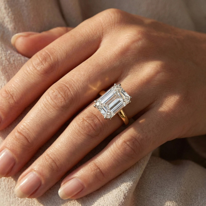 Certified 10.05CT Emerald Cut Solitaire Diamond Engagement Ring 14k Gold Lab Grown