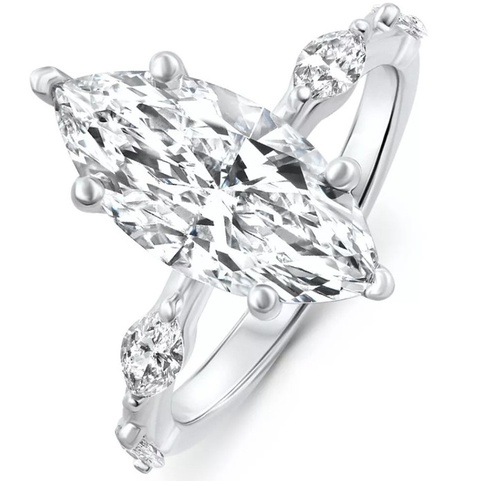 Certified 3.40Ct Marquise Diamond Engagement Ring 14k White Gold Lab Grown