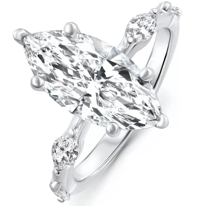 Certified 3.40Ct Marquise Diamond Engagement Ring 14k White Gold Lab Grown