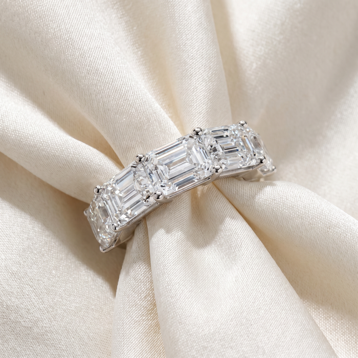 5.10Ct Emerald Cut Diamond 5 Stone Wedding Anniversary Ring 14k Gold Lab Grown