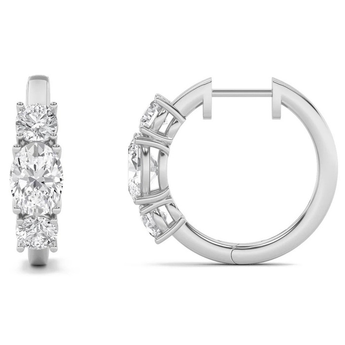 2 1/2Ct Diamond 3-Stone Hoops 14k White or Yellow Gold Lab Grown 5/8" Tall