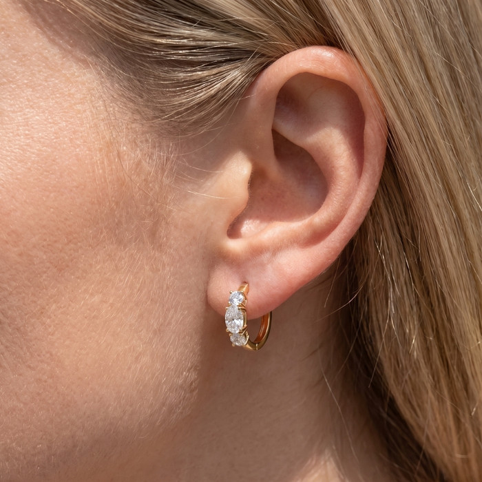 2 1/2Ct Diamond 3-Stone Hoops 14k White or Yellow Gold Lab Grown 5/8" Tall