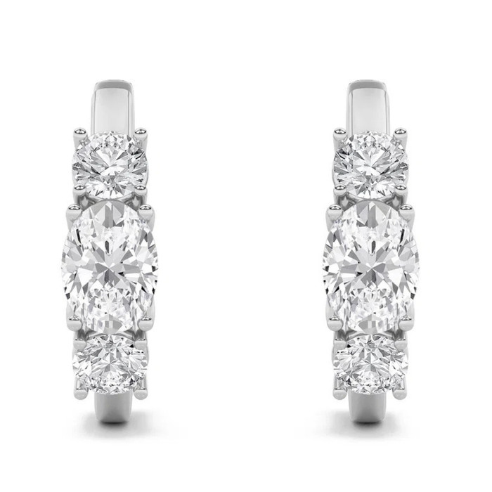 2 1/2Ct Diamond 3-Stone Hoops 14k White or Yellow Gold Lab Grown 5/8" Tall