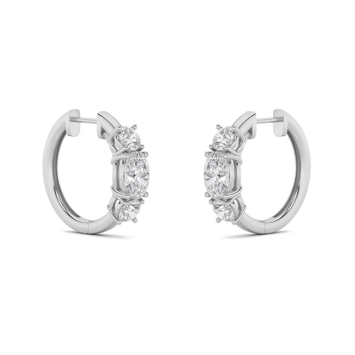 2 1/2Ct Diamond 3-Stone Hoops 14k White or Yellow Gold Lab Grown 5/8" Tall