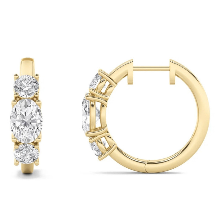 2 1/2Ct Diamond 3-Stone Hoops 14k White or Yellow Gold Lab Grown 5/8" Tall