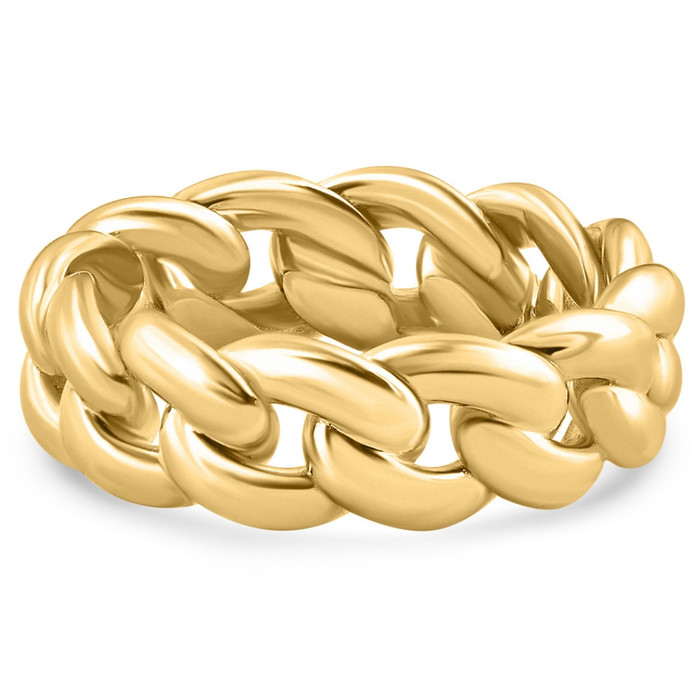 Mens Solid Heavy 8mm 14k Gold Cuban Link Ring