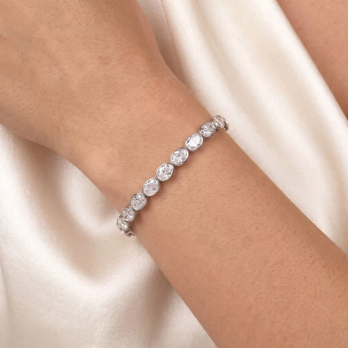 15Ct TW East West Oval Bezel Diamond Tennis Bracelet 14k Gold 7" Lab Grown