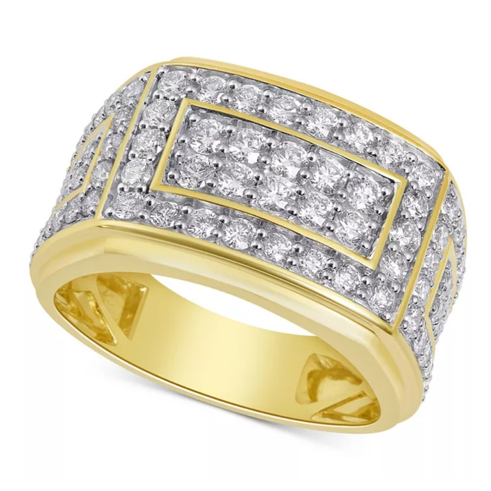 2Ct Men's Lab Grown Diamond Ring - 10k White or Yellow Gold