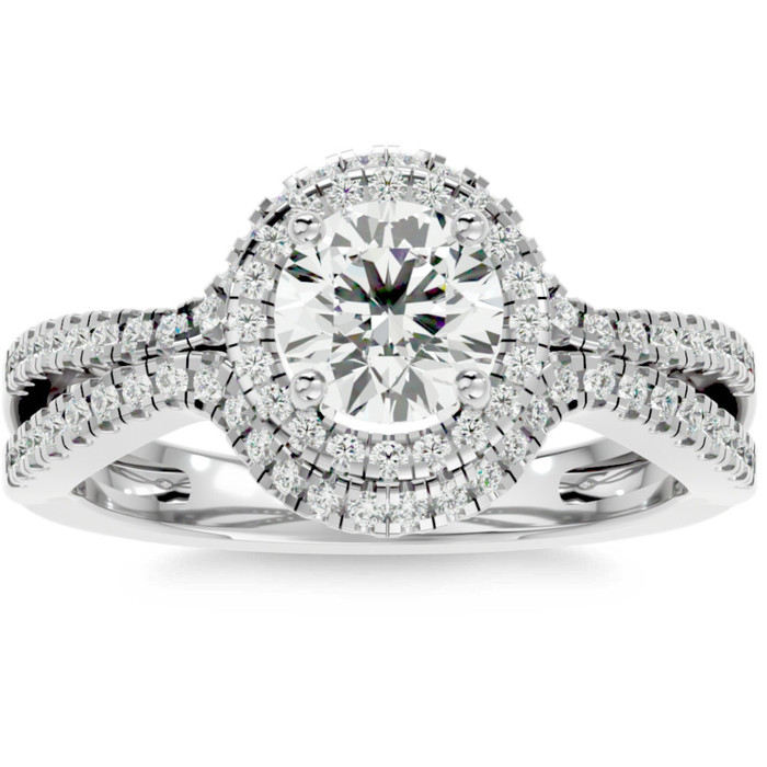 1 1/2Ct Diamond & Moissanite Halo Engagement Ring in 10k Gold 1 1/2Ct Diamond & Moissanite Halo Engagement Ring in 10k Gold