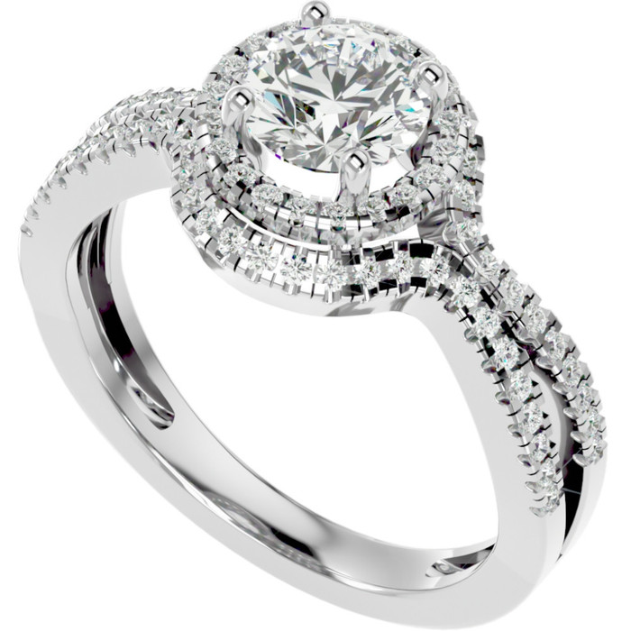1 1/2Ct Diamond & Moissanite Halo Engagement Ring in 10k Gold 1 1/2Ct Diamond & Moissanite Halo Engagement Ring in 10k Gold