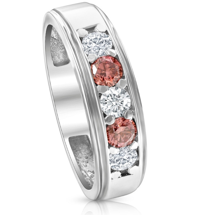 1 Ct T.W. Pink & White Lab Grown Diamond Mens Wedding Ring 5-Stone White Gold 1 Ct T.W. Pink & White Lab Grown Diamond Mens Wedding Ring 5-Stone White Gold