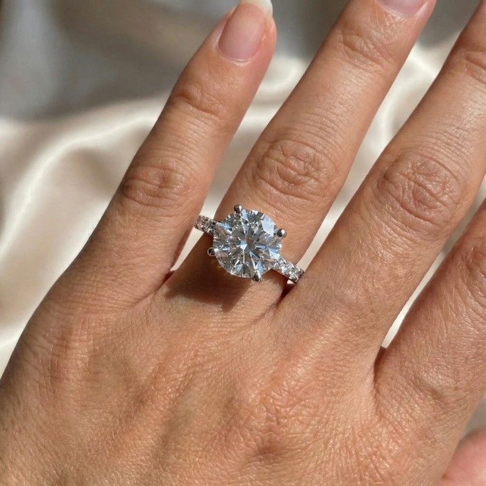 Certified 3.40Ct Round Cut Diamond Engagement Ring 14k Gold Lab Grown