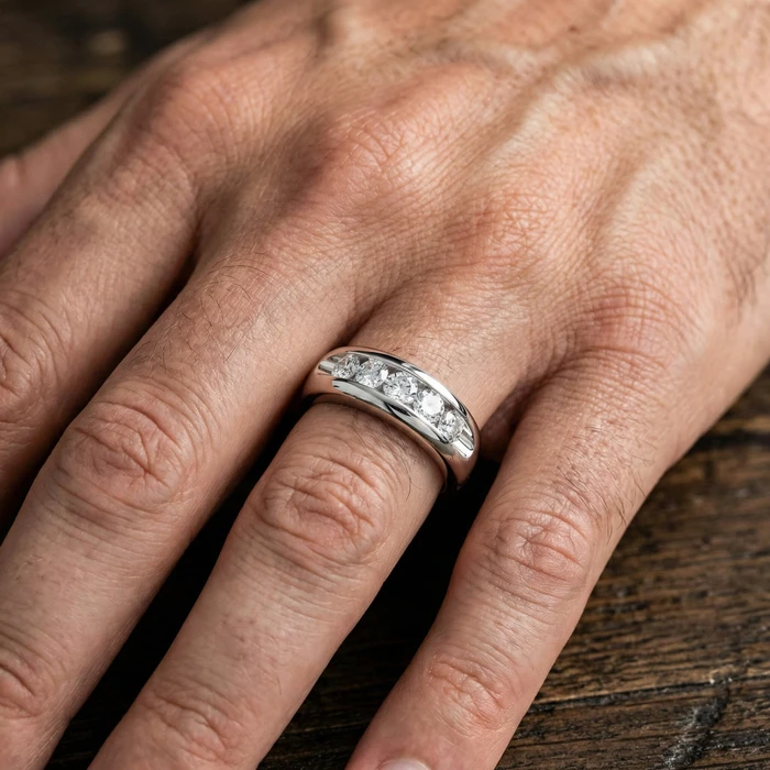 3/4Ct Men's Diamond 5-Stone Wedding Ring Channel Set 10k Gold Lab Grown