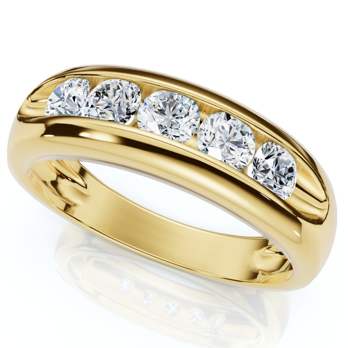 3/4Ct Men's Diamond 5-Stone Wedding Ring Channel Set 10k Gold Lab Grown