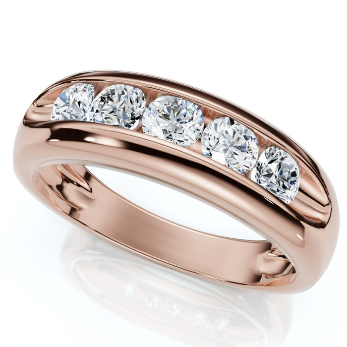 3/4Ct Men's Diamond 5-Stone Wedding Ring Channel Set 10k Gold Lab Grown