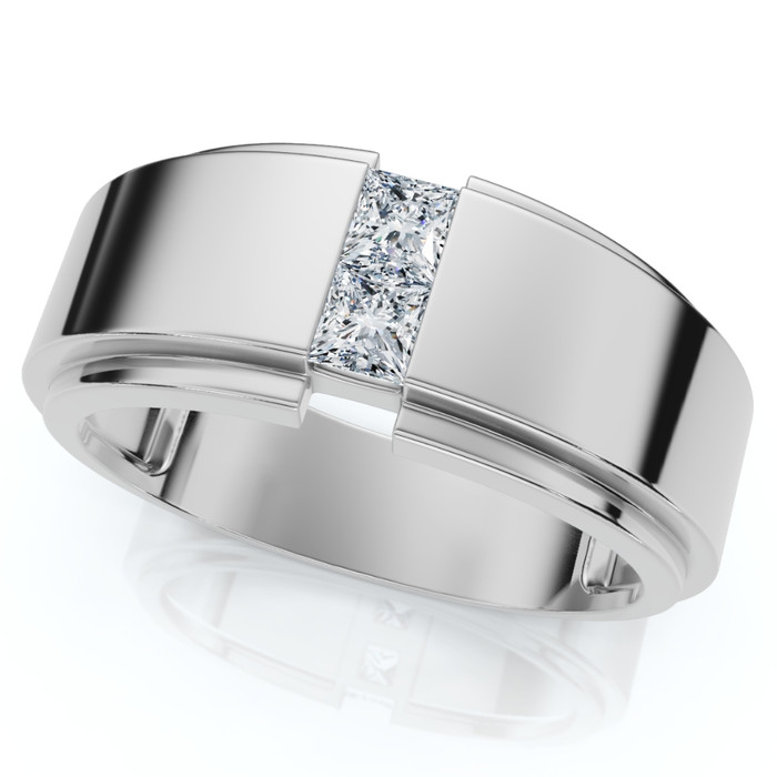 1Ct Men's Princess Cut Diamond Tension Set Wedding Ring 14k Gold Lab Grown 1Ct Men's Princess Cut Diamond Tension Set Wedding Ring 14k Gold Lab Grown