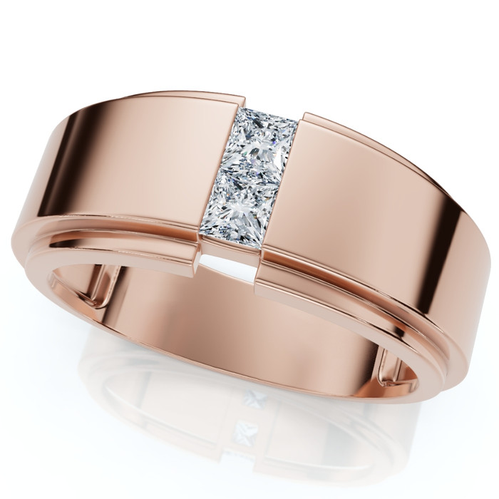 1Ct Men's Princess Cut Diamond Tension Set Wedding Ring 14k Gold Lab Grown