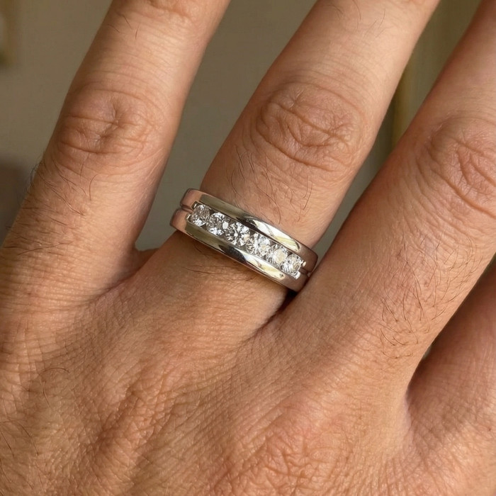 Men's 5/8Ct Diamond 6-Stone Polished Wedding Ring Lab Grown 10k Gold