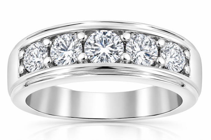 1 1/2Ct Men's Diamond Wedding Anniversary Ring in 10k Gold Lab Grown Five Stone