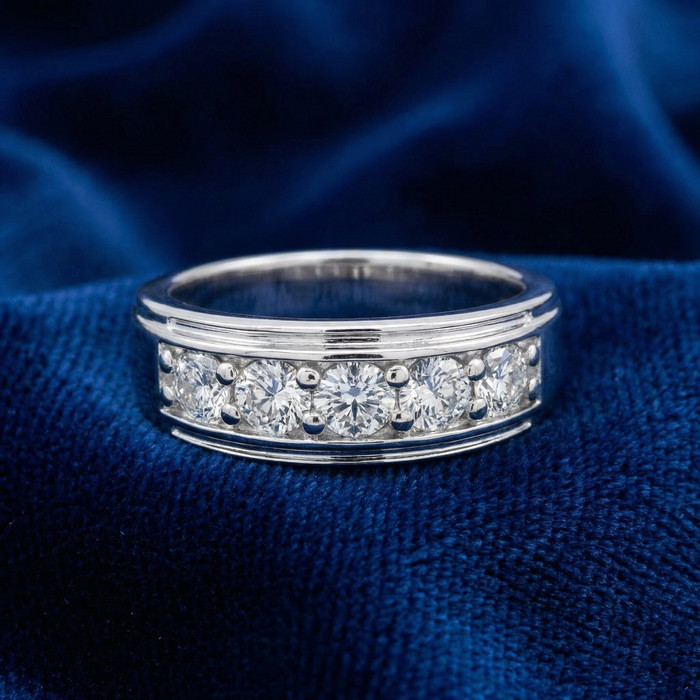 1 1/2Ct Men's Diamond Wedding Anniversary Ring in 10k Gold Lab Grown Five Stone