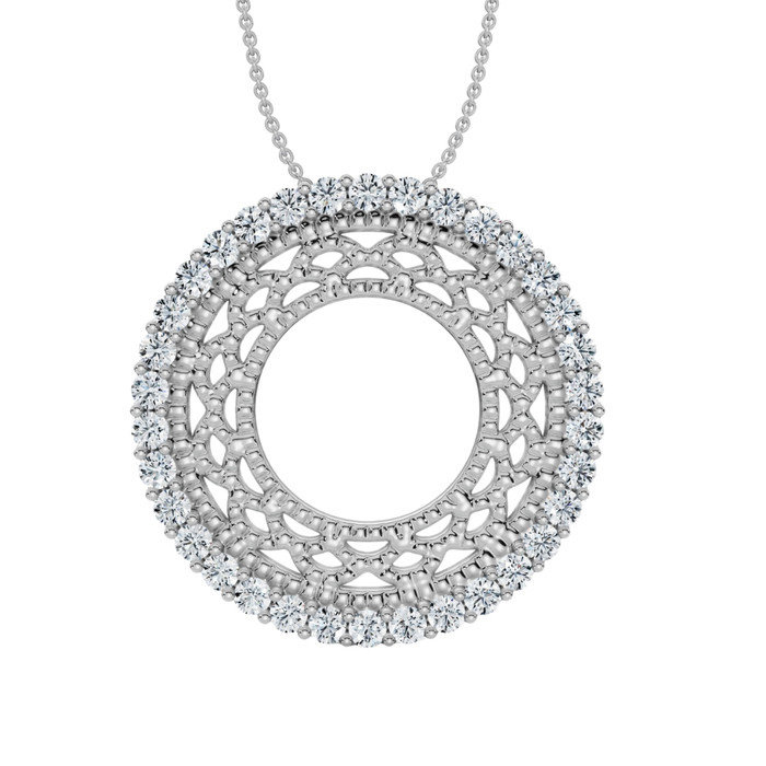 1/3Ct Circle Diamond Pendant 14k Gold 3/4" Tall Necklace Lab Grown