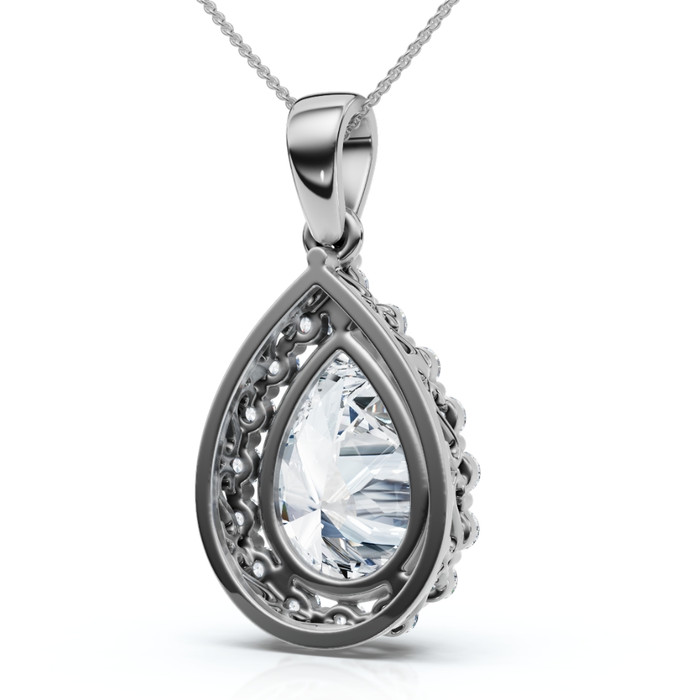 Certified 3.40Ct Pear Shape Diamond Halo Dangle Penadnt 14k Gold Lab Grown 1" Certified 3.40Ct Pear Shape Diamond Halo Dangle Penadnt 14k Gold Lab Grown 1"