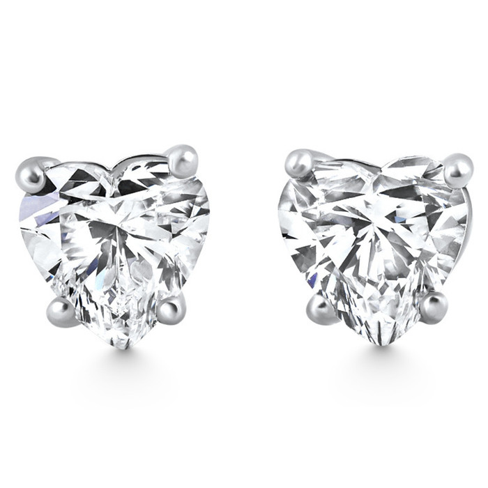 2Ct TW Heart Shape Diamond Studs Lab Grown 14k White Gold