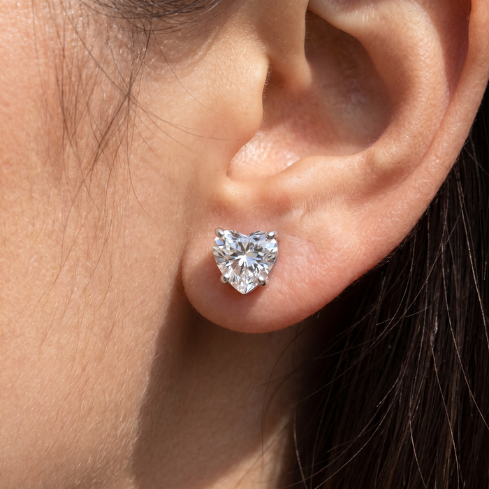 2Ct TW Heart Shape Diamond Studs Lab Grown 14k White Gold