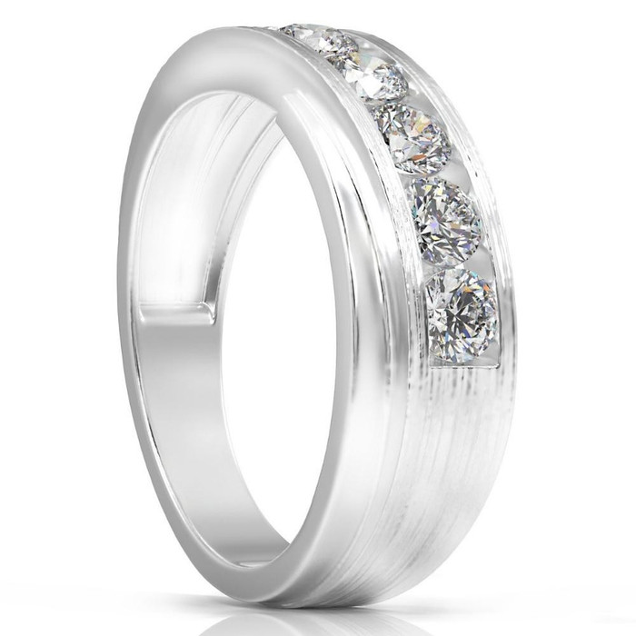 1Ct Lab Grown Diamond Men's Ring Brushed Wedding Band White Rose or Yellow Gold