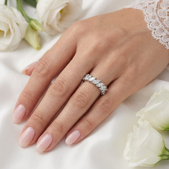 3Ct Marquise Diamond Eternity Ring 14k Gold Lab Grown