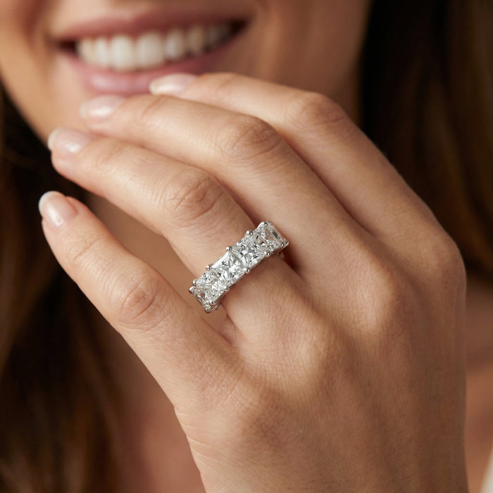 8Ct Princess Cut Diamond Eternity Ring 14k Gold Lab Grown 4.5mm Wide