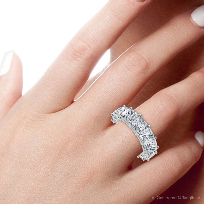 8Ct Princess Cut Diamond Eternity Ring 14k Gold Lab Grown 4.5mm Wide 8Ct Princess Cut Diamond Eternity Ring 14k Gold Lab Grown 4.5mm Wide