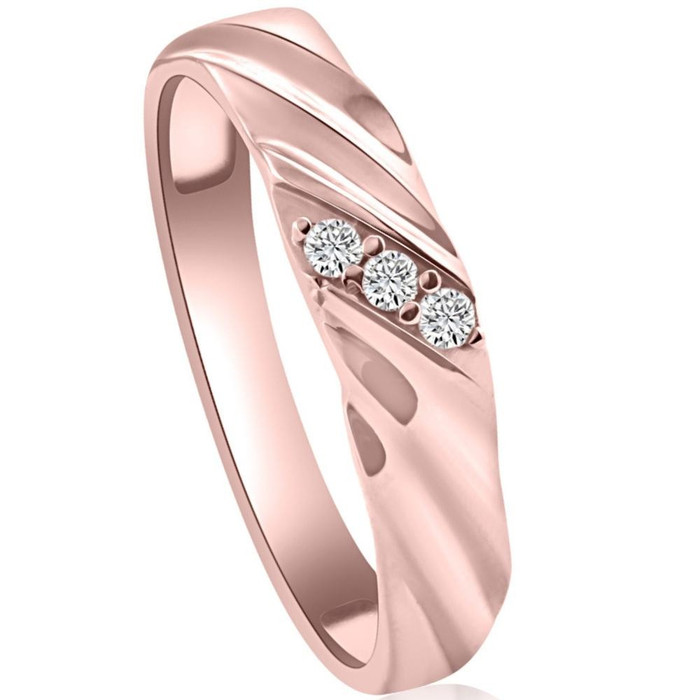 VS Diamond 3-Stone Men's Wedding Band in White, Yellow, or Rose Gold Lab Grown