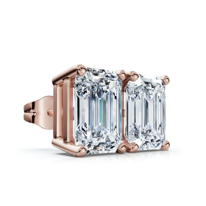 2Ct TW Emerald Cut Diamond Studs 14k Gold Lab Grown