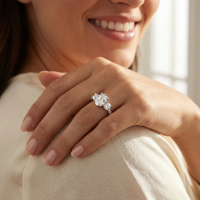 1.60Ct Oval Diamond Engagement Ring 14k Gold Lab Grown With Side Stones