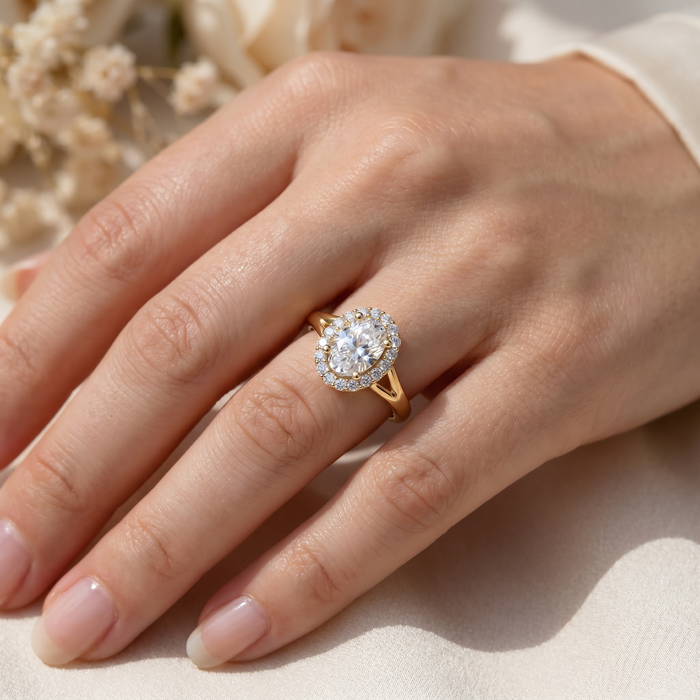 1 1/5Ct Oval Diamond Halo Engagement Ring 14k Gold Lab Grown