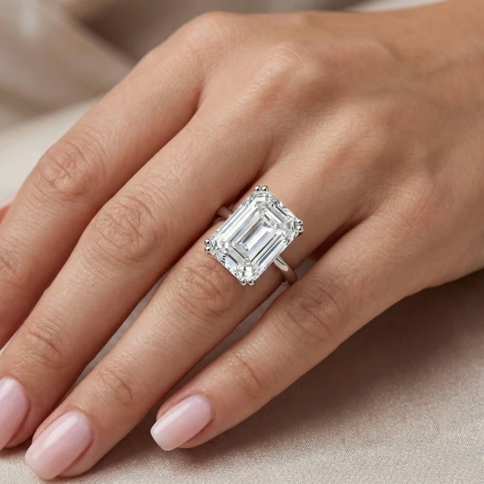 Certified 10Ct Emerald Cut Diamond Solitaire Engagement Ring 14k Gold Lab Grown