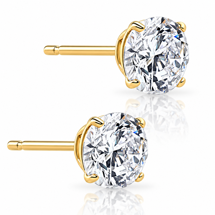 1 1/2ct TW Round Excellent Cut Diamond Studs 14k Yellow Gold Lab Grown Earrings