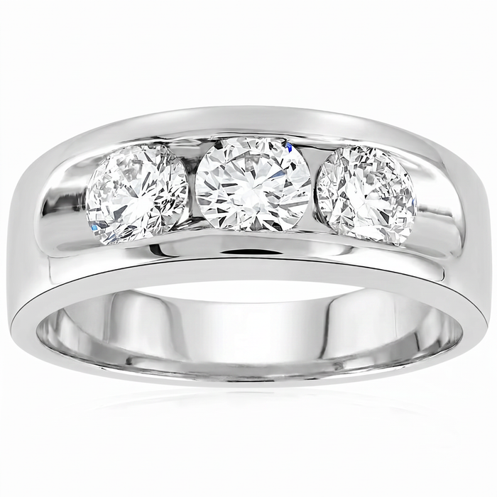2 1/4Ct Diamond Men's Three Stone Ring 10k White Gold Lab Grown