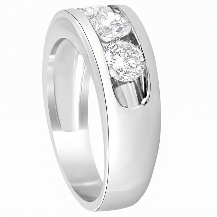 2 1/4Ct Diamond Men's Three Stone Ring 10k White Gold Lab Grown