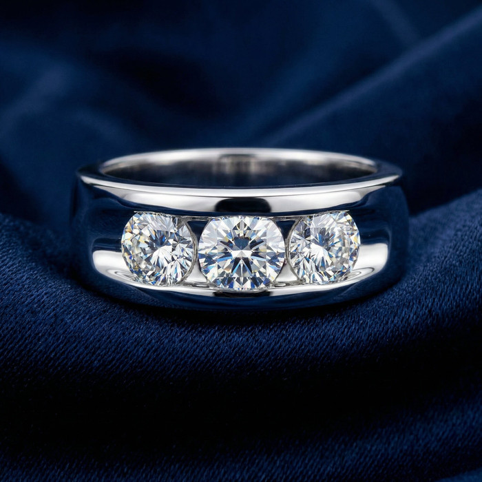 2 1/4Ct Diamond Men's Three Stone Ring 10k White Gold Lab Grown