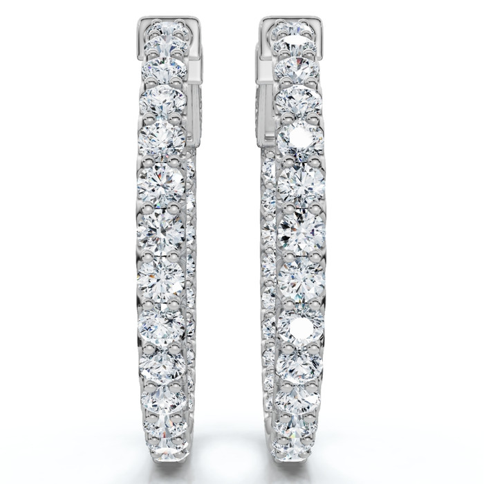 3Ct Diamond Hoops Women's Lab Grown Earrings 10K White Gold 1 1/4" Tall