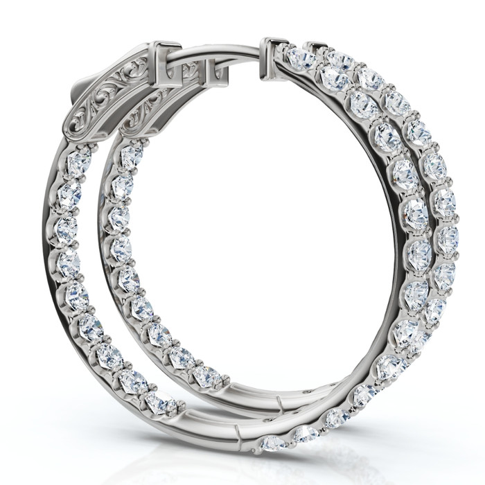 3Ct Diamond Hoops Women's Lab Grown Earrings 10K White Gold 1 1/4" Tall