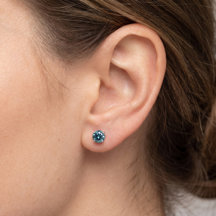 1 1/10Ct Blue Diamond Studs in 14k White Gold Lab Grown