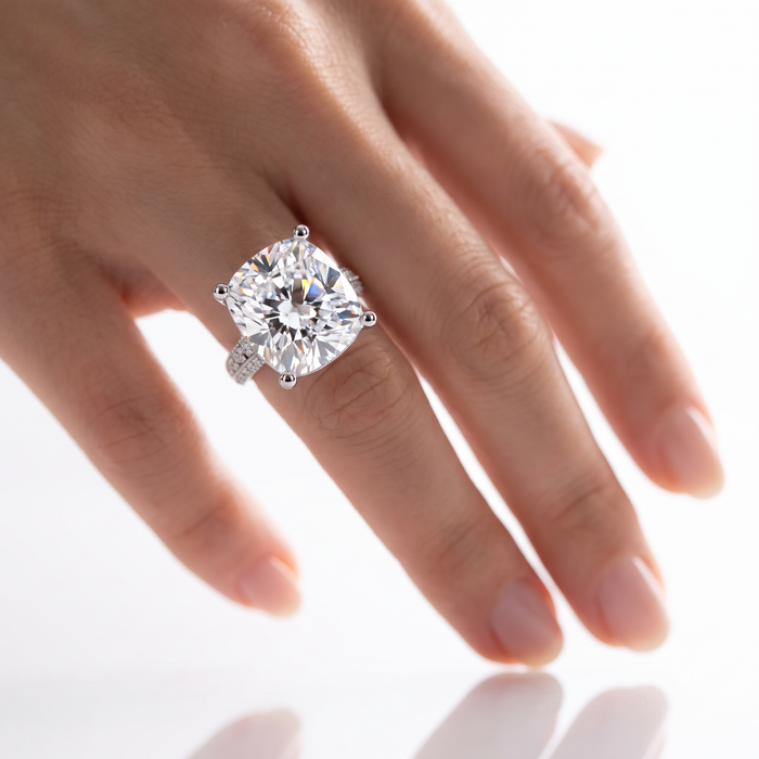Certified 16Ct Cushion Diamond Engagement Ring 14k Gold Lab Grown