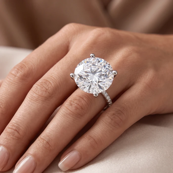 Certified 10 1/3Ct Round Diamond Engagement Ring With Accents 14k Gold Lab Grown