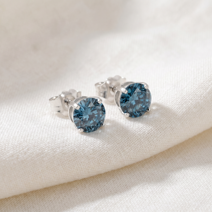 3/4Ct Blue Diamond Studs in 14k White Gold Lab Grown