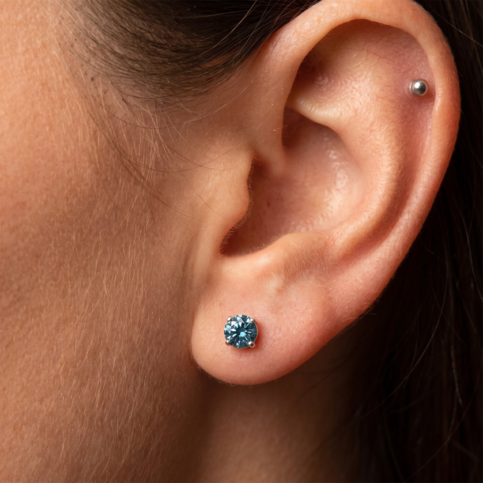 3/4Ct Blue Diamond Studs in 14k White Gold Lab Grown